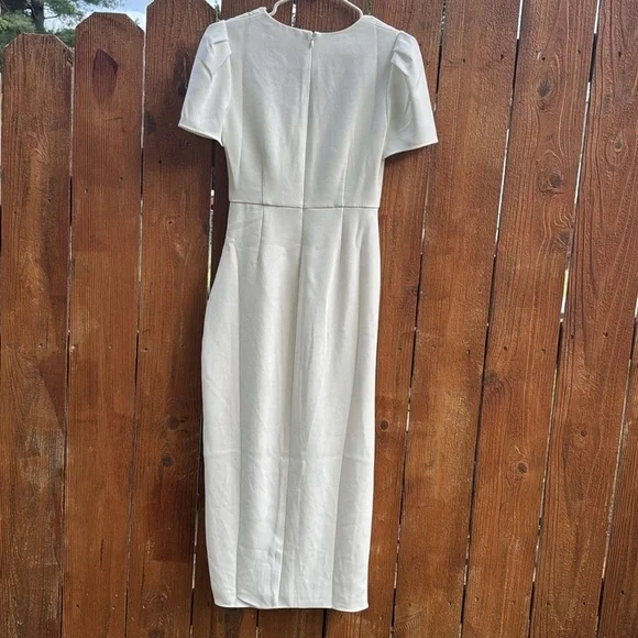 Self-Portrait White Crepe Midi Dress With Short Sleeves - Picture 8 of 10